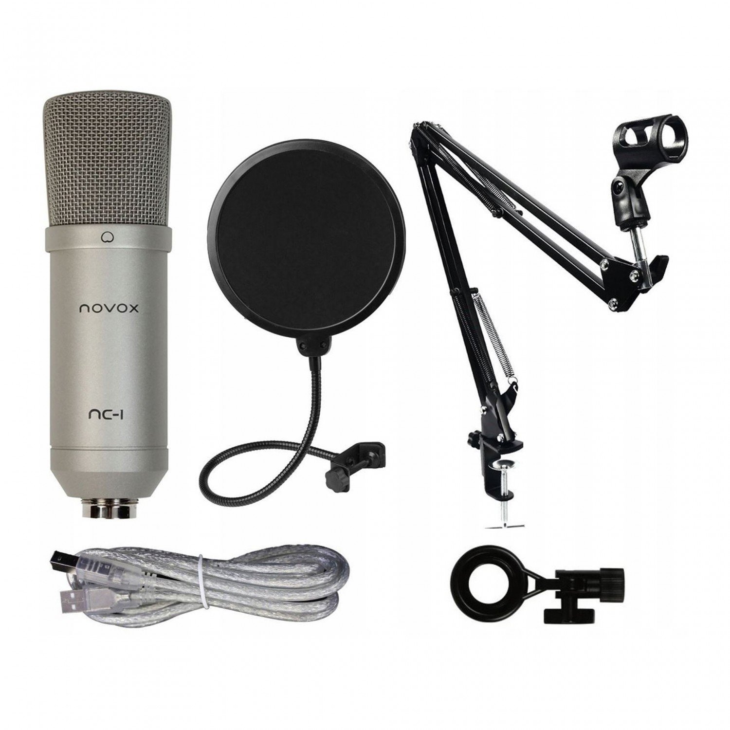 Zestaw mikrofon Novox NC 1 Silver + POP FILTR + Ramie Novox MSX1