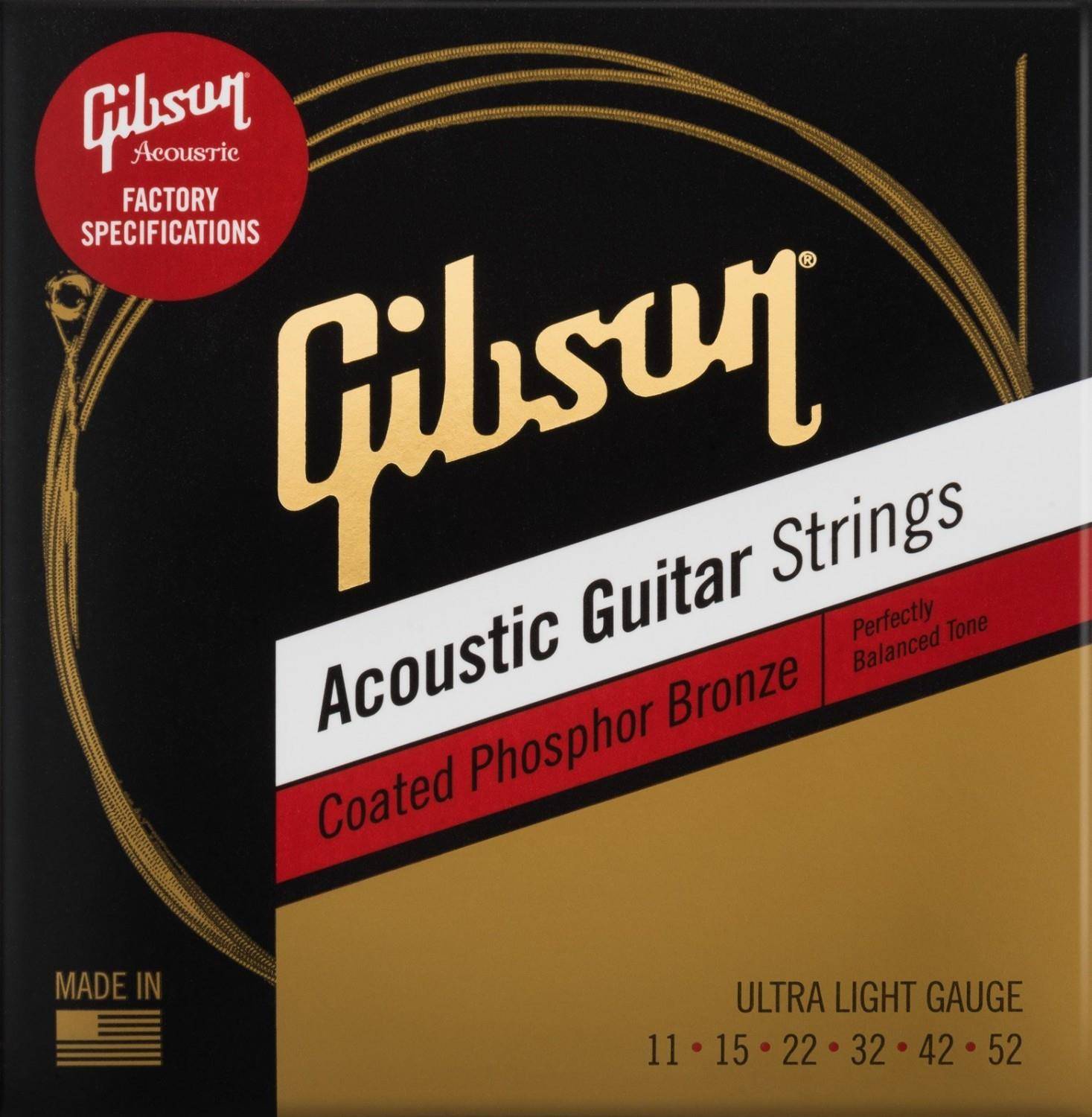 Gibson Coated Phosphor Bronze Acoustic Guitar Strings 11-52 Ultra-Light Gauge struny