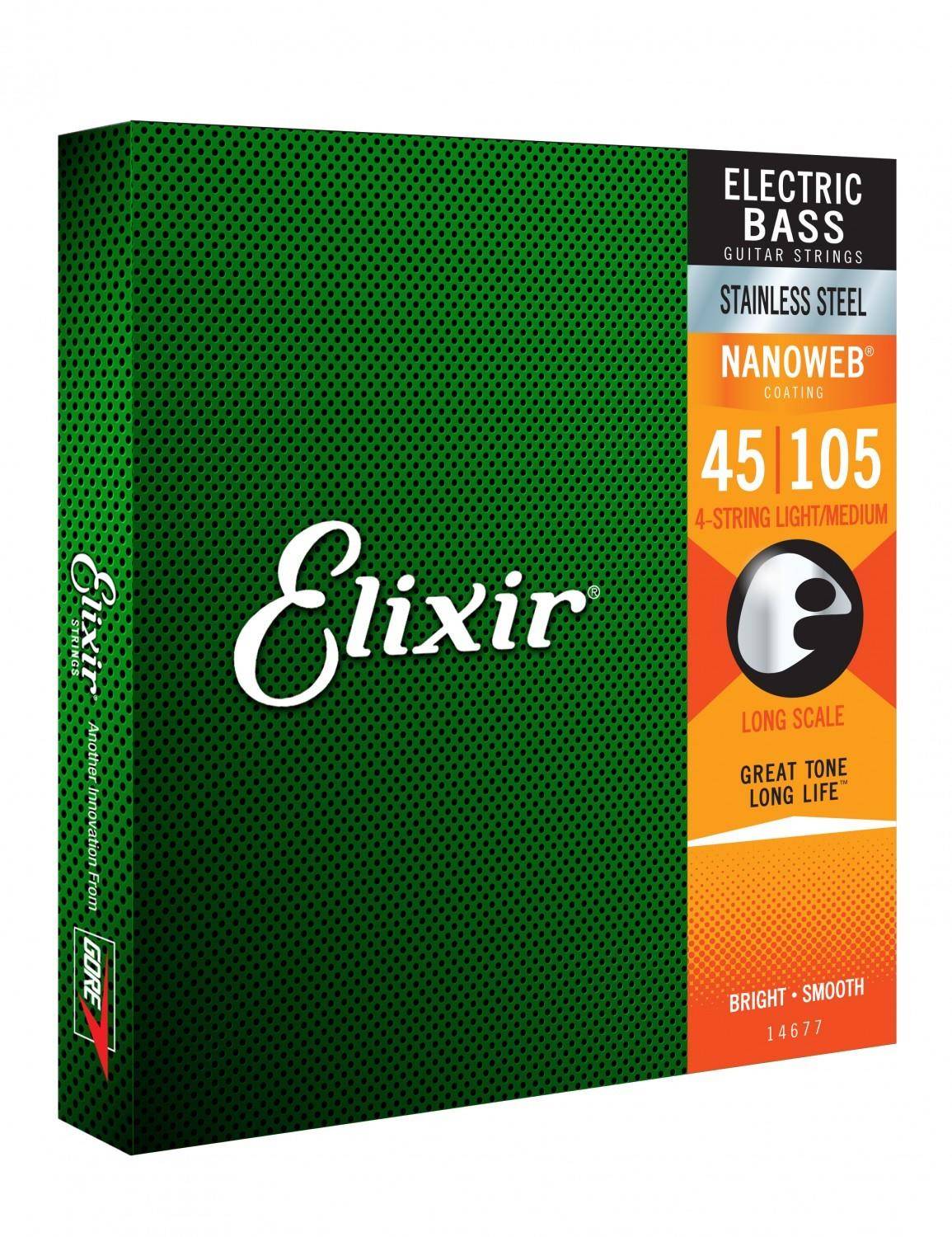 Struny do gitary basowej Elixir 14677 NanoWeb Stainless Steel 45-105 Long Scale