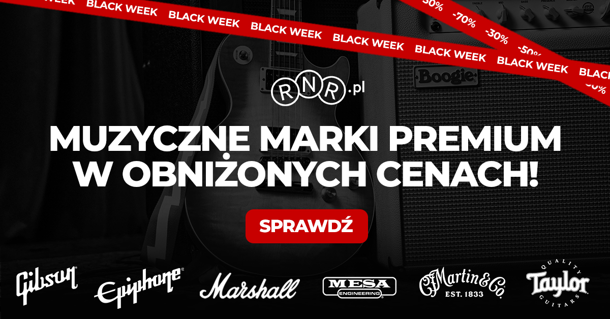 Baner prezentujący muzyczny Black Week - wyprzedaż instrumentów muzycznych w sklepie muzycznym RNR.