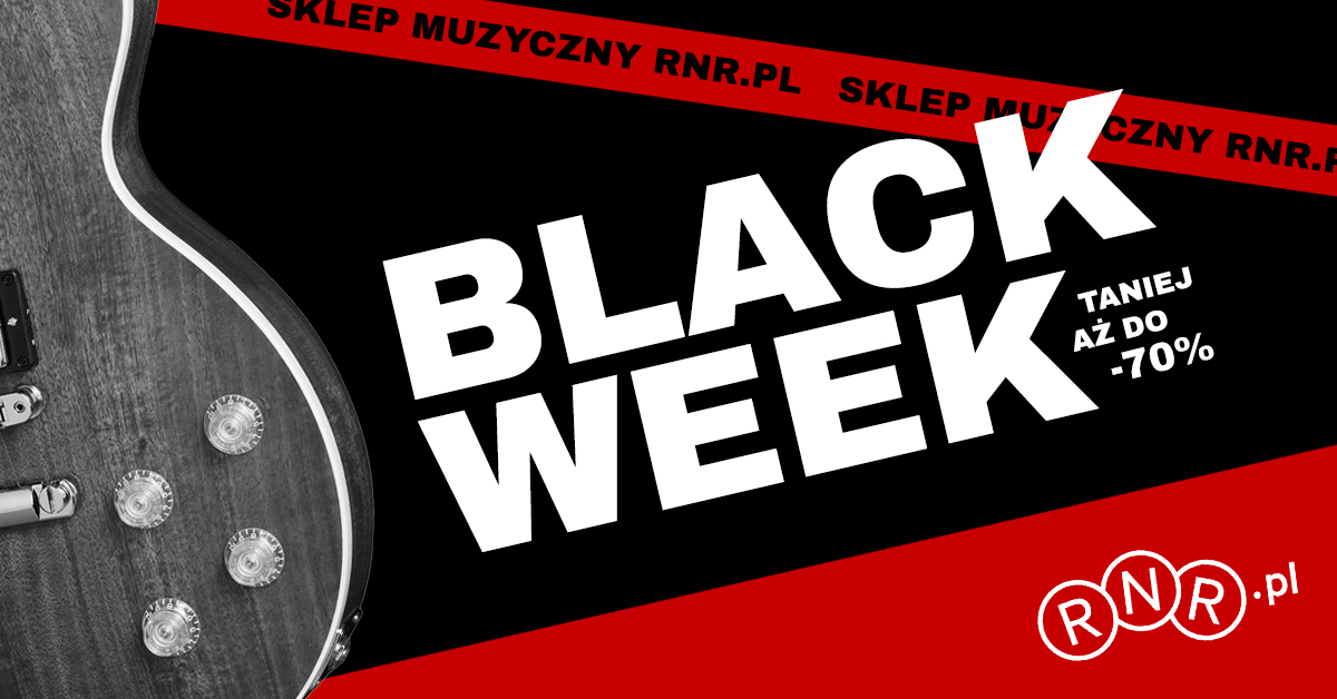 Baner prezentujący muzyczny Black Week - wyprzedaż instrumentów muzycznych w sklepie muzycznym RNR.