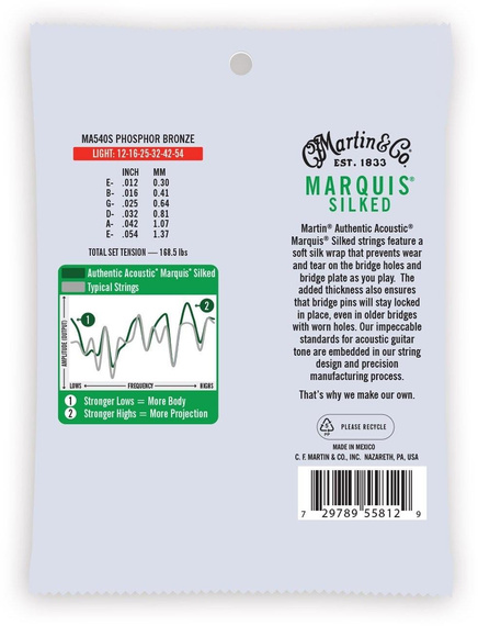 Struny do Gitary Akustycznej Martin MA540S Authentic Silked Light 92/8