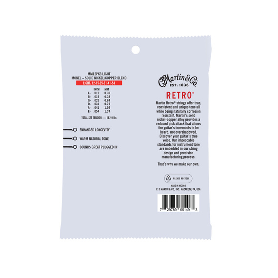 Martin MM12PK3 Retro 12-54 – struny do gitary akustycznej 3-pack