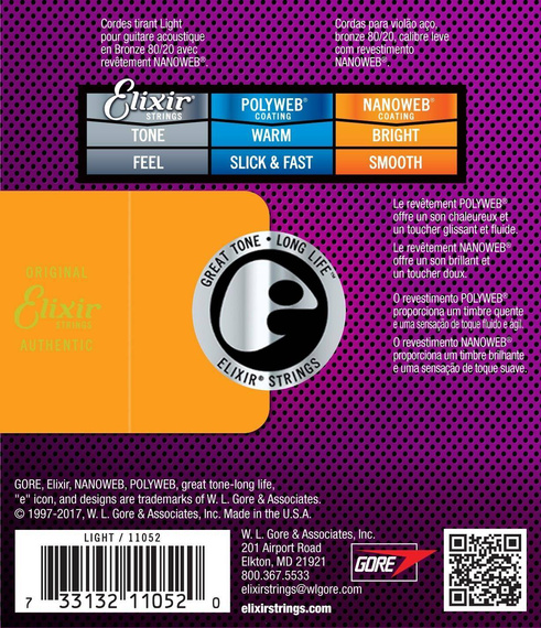 Struny do gitary akustycznej Elixir 11052 NanoWeb Light 12-53