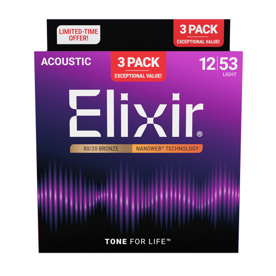 Elixir 16565 Acou 8020 NW Lt (3Pk 11052) - potrójny zestaw strun