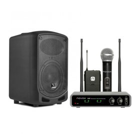 Zestaw - mikrofon bezprzewodowy + nagłowny + głośnik 50W