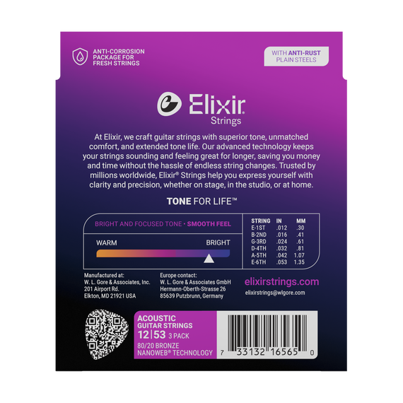 Elixir 16565 Acou 8020 NW Lt (3Pk 11052) - potrójny zestaw strun