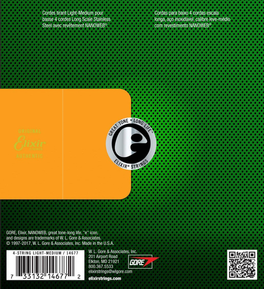 Struny do gitary basowej Elixir 14677 NanoWeb Stainless Steel 45-105 Long Scale