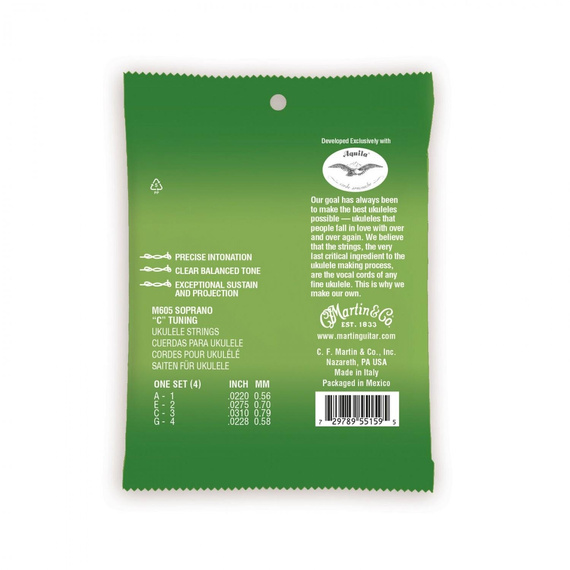 Struny do Ukulele Martin Guitar Martin M605 Premium Ukulele Polygut Soprano