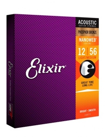 Struny do gitary akustycznej Elixir 16077 NanoWeb Phosphor Bronze Light-Medium 12-56