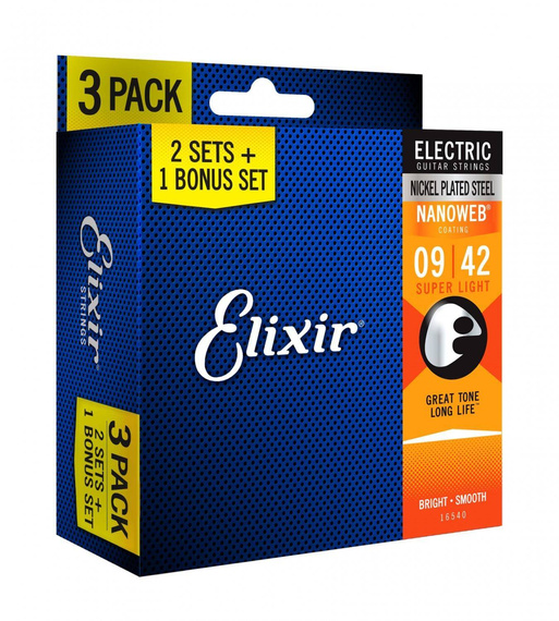 Elixir 16540 Super Light 9-42 – struny do gitary elektrycznej 2+1