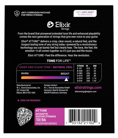 Elixir ATTUNE Phos Bronze Medium 13-56 - struny do gitary akustycznej