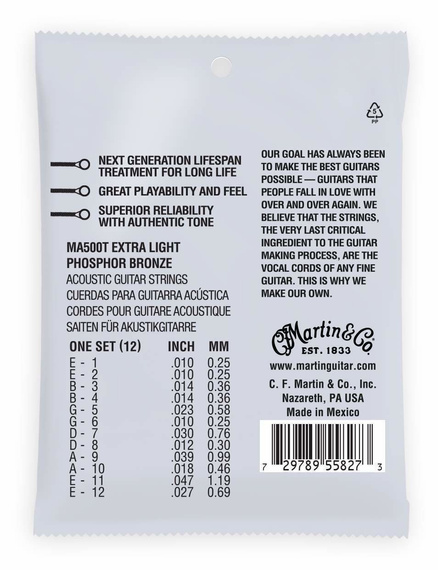 Struny do gitary akustycznej 12-strunowej Martin MA500T