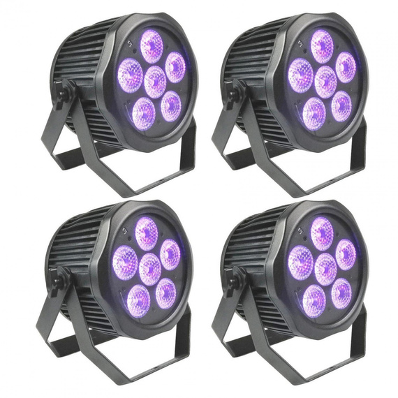 Zestaw 4 x Fractal LED PAR 6x12 W BATT RGBWA + UV