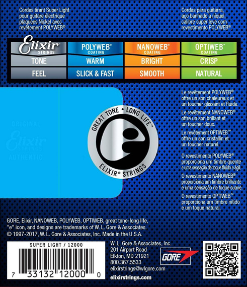 Elixir 12000 PolyWeb Super Light 9-42 – struny do gitary elektrycznej