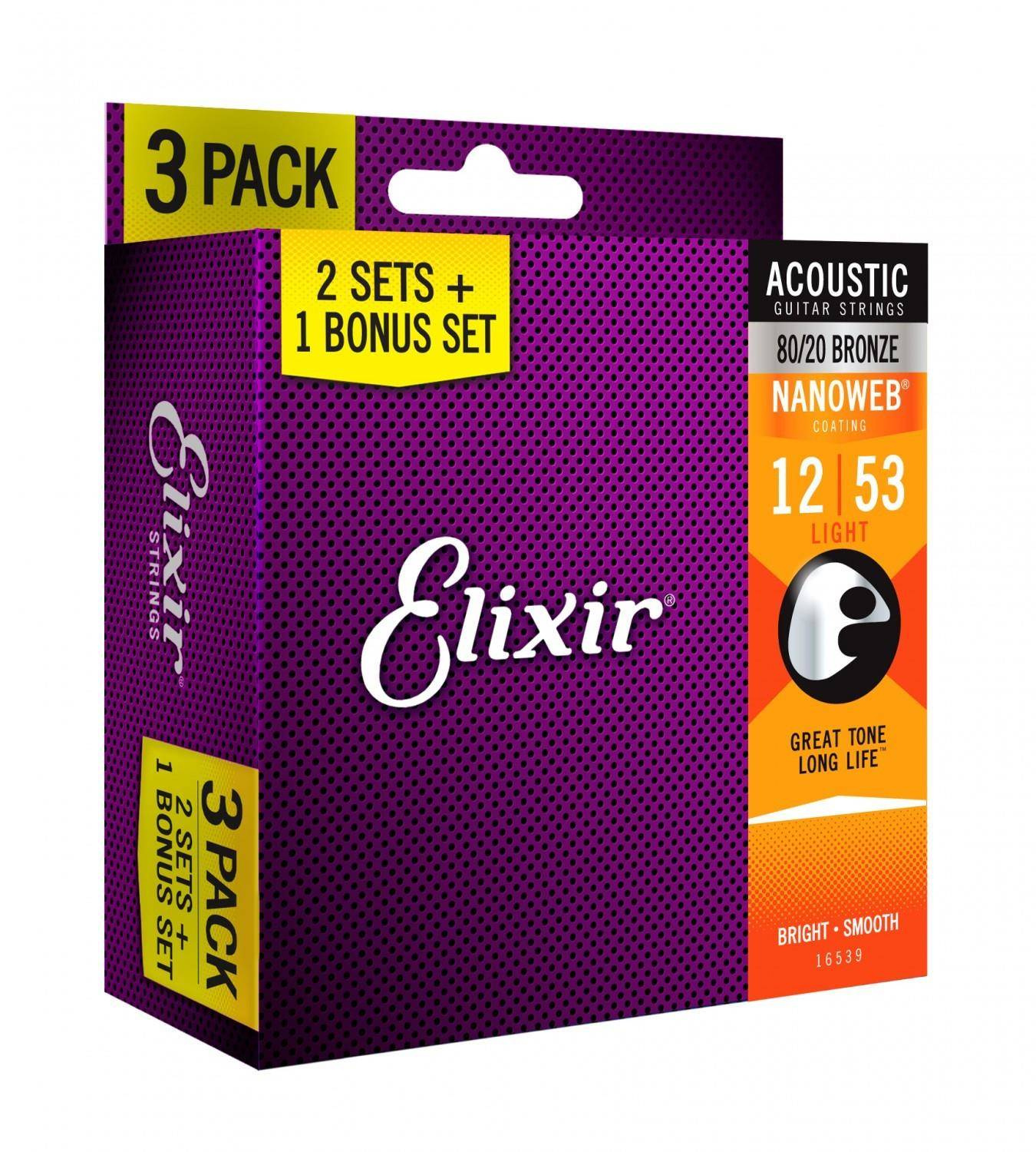 Elixir 16539 NanoWeb Bronze Light 12-53 pack 2+1
