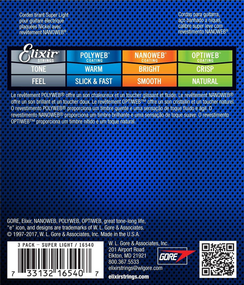 Elixir 16540 Super Light 9-42 – struny do gitary elektrycznej 2+1