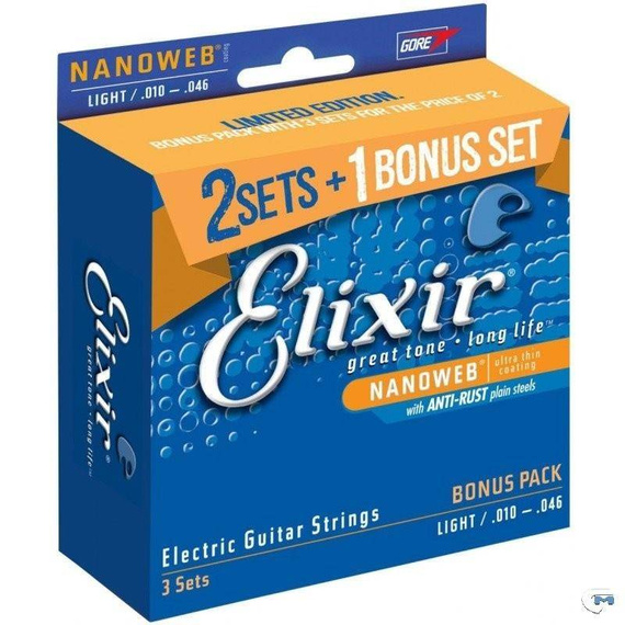 Elixir 16542 NanoWeb Light 10-46 Pack 2+1