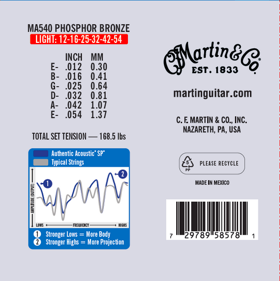 3 komplety strun Martin MA540 Authentic Acoustic Superior Performance SP Value Pack do gitary akustycznej Light 12 - 54