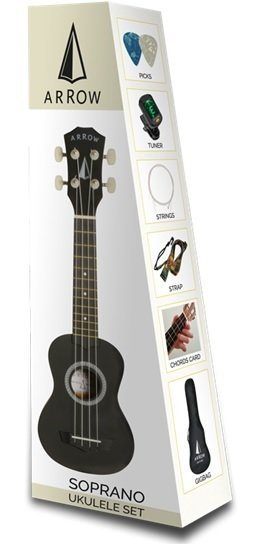 Arrow PB10 BK Soprano Black – ukulele sopranowe zestaw z akcesoriami