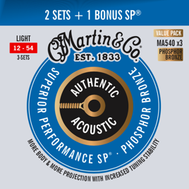 3 komplety strun Martin MA540 Authentic Acoustic Superior Performance SP Value Pack do gitary akustycznej Light 12 - 54