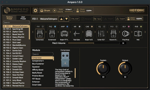 Gitarowy procesor efektów Hotone MP-100 Ampero multi-efekt + Pokrowiec Gigbag