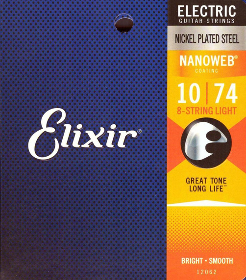 Elixir 12062 NanoWeb Light 10-74 – struny gitary elektrycznej 8-strunowej