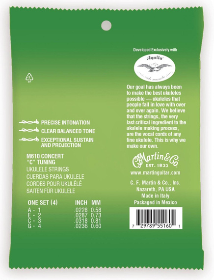 Struny do Ukulele Martin M610 Premium Ukulele Polygut Concert