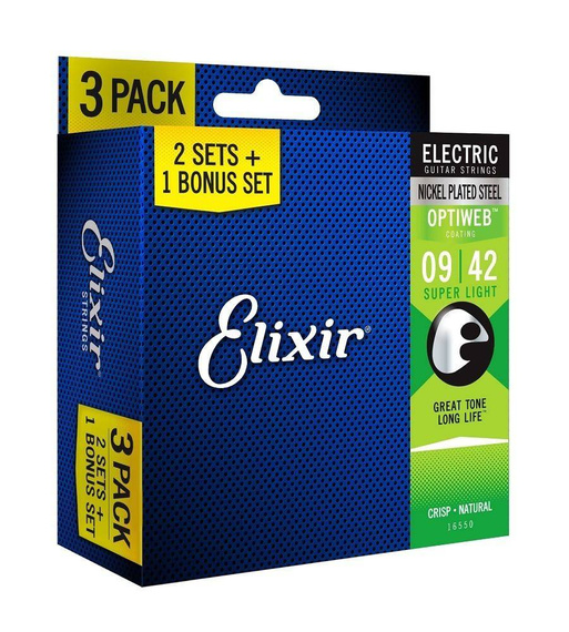 Elixir 16550 Optiweb Super Light 9-42 – struny do gitary elektrycznej 2+1