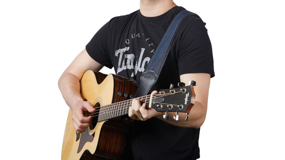 Taylor Blue Denim Strap,Navy Leather Edges,2.5" - pasek