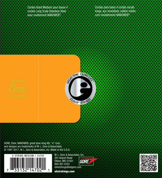 Elixir 14702 Medium 50-105 Long Scale – struny basowe stalowe
