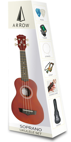 Ukulele sopranowe z zestawem akcesoriów Arrow PB10 NT Soprano Natural Dark Top *SET*