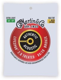 Struny do Gitary Akustycznej Martin Guitar Martin MA170T Authentic Treated Extra Light 80/20