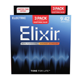 Elixir 16566 3-Pack – struny do gitary el. Nanoweb Super Light