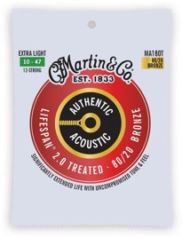 Struny do gitary akustycznej 12-strunowej Martin Guitar Martin MA180T Authentic Treated 12 Stg Extra Light 80/20
