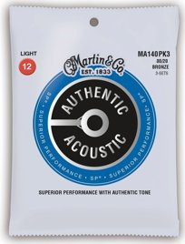 Trójpak strun do gitary akustycznej Martin MA140PK3 Light (12-54) AA Bronze 80/20
