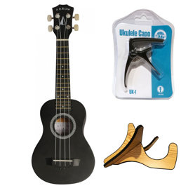 Zestaw Arrow Ukulele PB10 BK + Pokrowiec + Stojak + Kapo