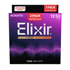 Elixir 16565 80/20 Nanoweb Light – 3x struny do gitary akustycznej